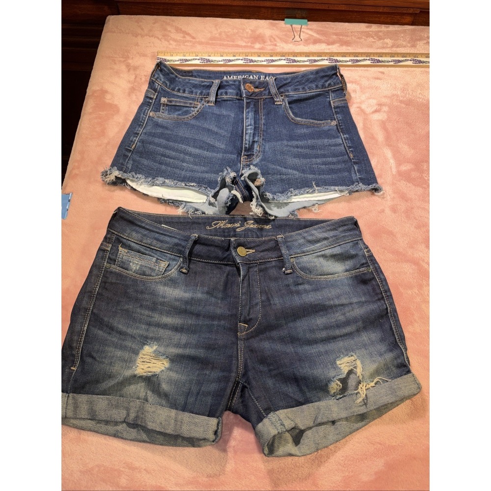 American Eagle Jean Shorts Stretch Hi-Rise Shortie & Mavi Denim Shorts Sz 8